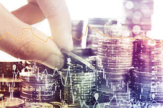 Gold coins money and graph economy for investment finance