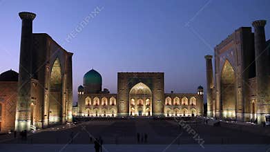 Square Registan, night. Samarkand. Uzbekistan