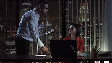 Boss creaming on woman in office