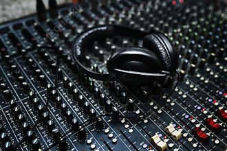 Headphone is on mixer equipment entertainment DJ station