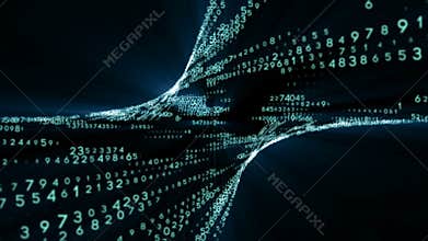 Data tunnel journey. Animation background. Transmission of digital information as a binary signal