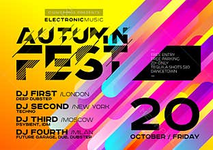 Bright Autumn Electronic Music Poster for Festival or DJ Party.