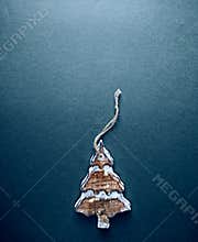Wooden Christmas Tree on dark blue background