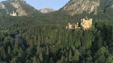 Castle Hohenschwangau Sunset Rise Aerial 4k