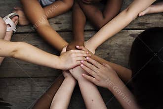 Diversity Group Of Kids Put Hands Together
