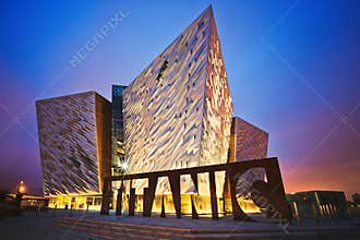 Sunset over Belfast Titanic, Belfast, Northern Ireland, UK