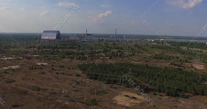 Chernobyl's arch. (Aerial, 4K)