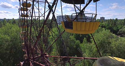 A Ferris wheel in Pripyat, near Chernobyl (Aerial, 4K)
