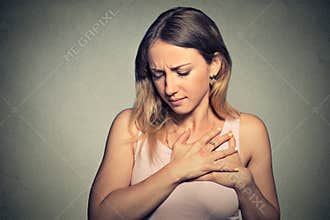 Woman with heart attack, pain, health problem