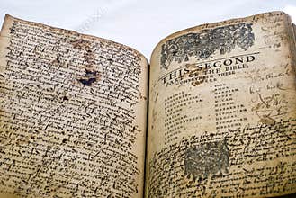 Old Bible contents page with extensive notes