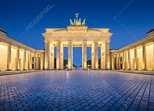 Brandenburg Gate in twilight at dawn, Berlin, Germany
