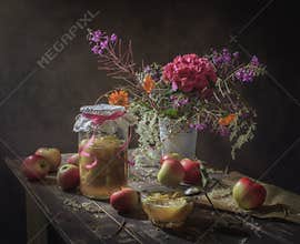 Still life with apple jam