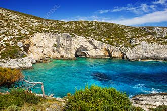 The rocky Porto Limnionas beach on Zakynthos island
