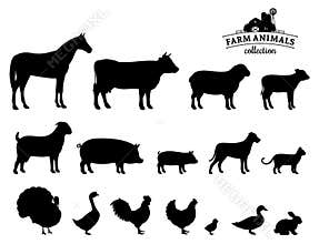 Vector Farm Animals Silhouettes Isolated on White
