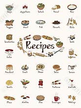 Food items / recipe stickers / cute hand-drawn illustrations