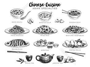 Vector hand drawn illustration with chinese food
