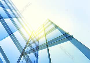 Modern blue glass wall of office building