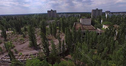 Palace of Culture Energetik in Pripyat town near Chernobyl (Aerial)