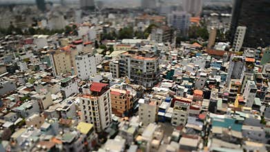 Pan Up - Tilt Shift View of Ho Chi Minh City Vietnam from Above