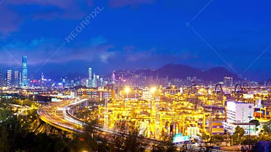 Timelapse video of cargo terminal in Hong Kong from day to night