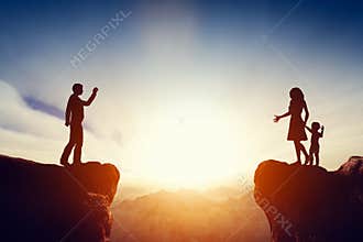 Family problem, issues concept. Father leaving his child and wife