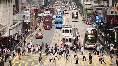 Time Lapse of Pedestrians and Traffic in Hong Kong's Central District
