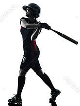 Woman playing softball players silhouette isolated