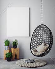 Mock up poster in hipster interior background,