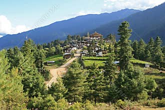 The village of Gangtey, Bhutan, was built at the top of a hill.
