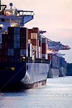 Container ships docked in port