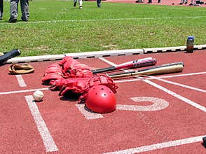 Baseball, helmets and bats