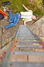 Construction Worker Suffering Injury After Fall From Ladder
