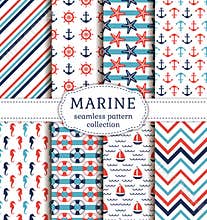 Sea and nautical seamless patterns set.