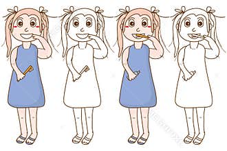 Girl smile teeth brush coloring