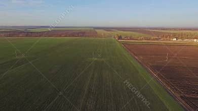 Fields with various types of agriculture, aerial shot