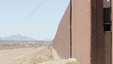 Looking Down the Fenceline on the US and Mexico Border