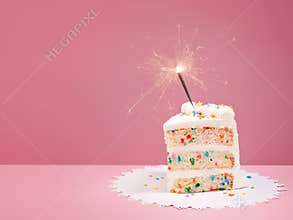 Slice of Birthday Cake with Sparkler