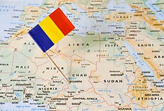 Chad flag pin on map