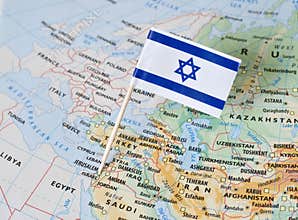 Israel flag pin on map