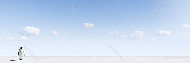 Penguin in winter landscape