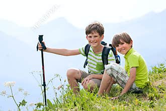 Two boys in summer the Alps