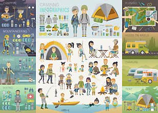 Camping Infographic set with people and objects.