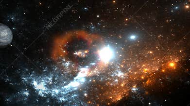 Nebula and star fields with supernova in deep space