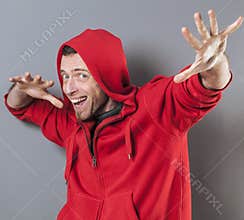 Male adolescence concept for ecstatic middle age