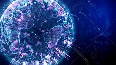 Glowing blue globe appearing on screen