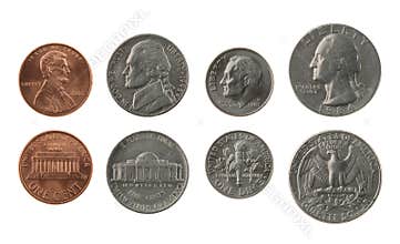 US Coins Collection Isolated on White