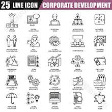 Thin line icons set of corporate development, business leadership training and corporate career