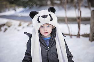 Boy outside in winter