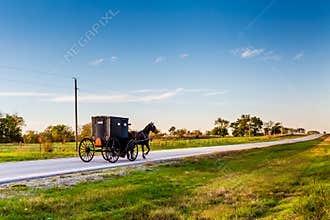 Horse and Carriage on Highway in Oklahoma