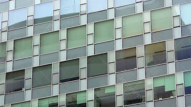 Company headquarters exterior, panning